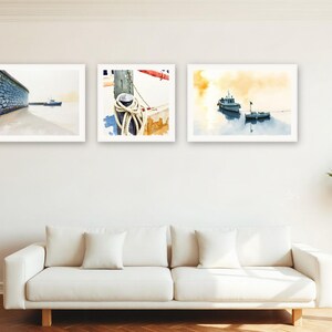 Harbour Light Gallery Wall Set | AI-Assisted Harbour Art, Set of 3 Digital Prints | Digital Download Wall Art Print A4 A3 A2 image 2