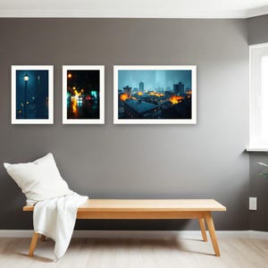 Rain on Glass Cityscape Set | AI-Assisted Night Art (Digital Download) image 4