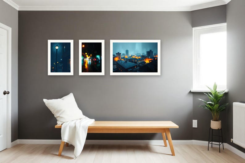 Rain on Glass Cityscape Set | AI-Assisted Night Art (Digital Download) image 4
