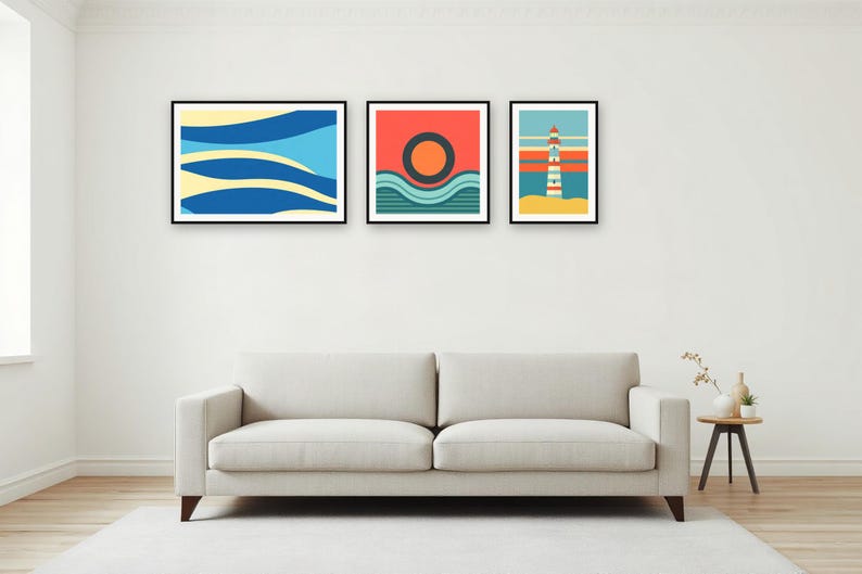 Conjunto de láminas decorativas para pared con diseño de rayas costeras / Láminas artísticas con asistencia de IA (descarga digital) imagen 3