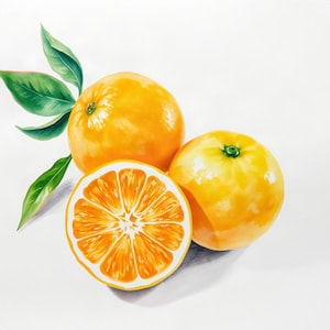 AI-Assisted Orange Study, Watercolour-Look Botanical Art (Digital Download) image 1