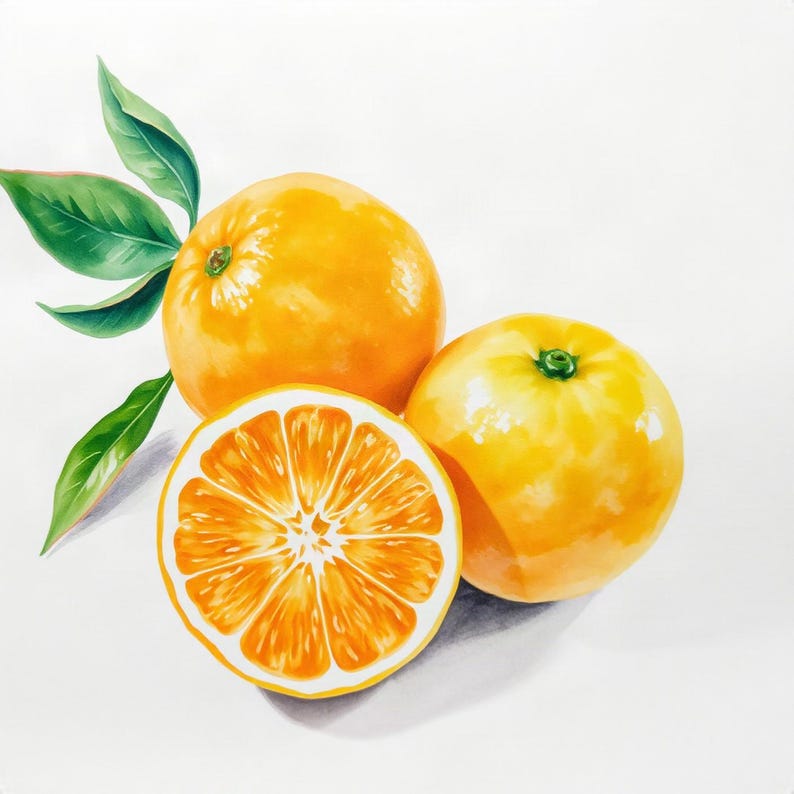 AI-Assisted Orange Study, Watercolour-Look Botanical Art (Digital Download) image 1