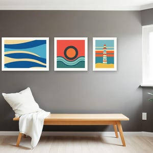 Conjunto de láminas decorativas para pared con diseño de rayas costeras / Láminas artísticas con asistencia de IA (descarga digital) imagen 4