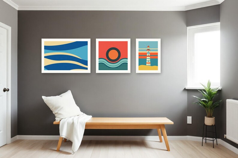 Conjunto de láminas decorativas para pared con diseño de rayas costeras / Láminas artísticas con asistencia de IA (descarga digital) imagen 4