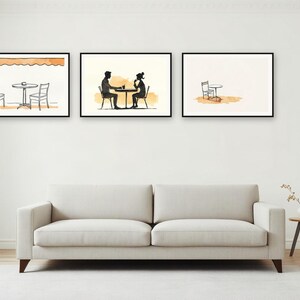 Fotowandset Cafe Life | Prints in inkt- en aquarelstijl, gemaakt met behulp van AI (digitale download) afbeelding 2