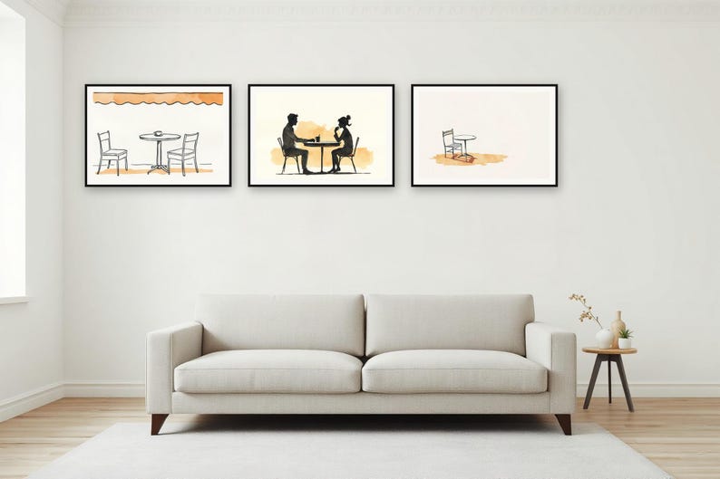 Fotowandset Cafe Life | Prints in inkt- en aquarelstijl, gemaakt met behulp van AI (digitale download) afbeelding 2