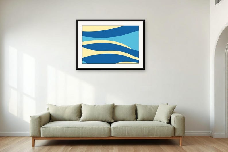 Blue Coastal Wall Art, Striped Horizon Blue Print | Printable Digital Download | A4 A3 A2 | AI Art image 3