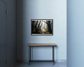 Woodland Path in Mist | AI-Assisted Woodland Art | Unframed or Framed Print | A4 A3 A2