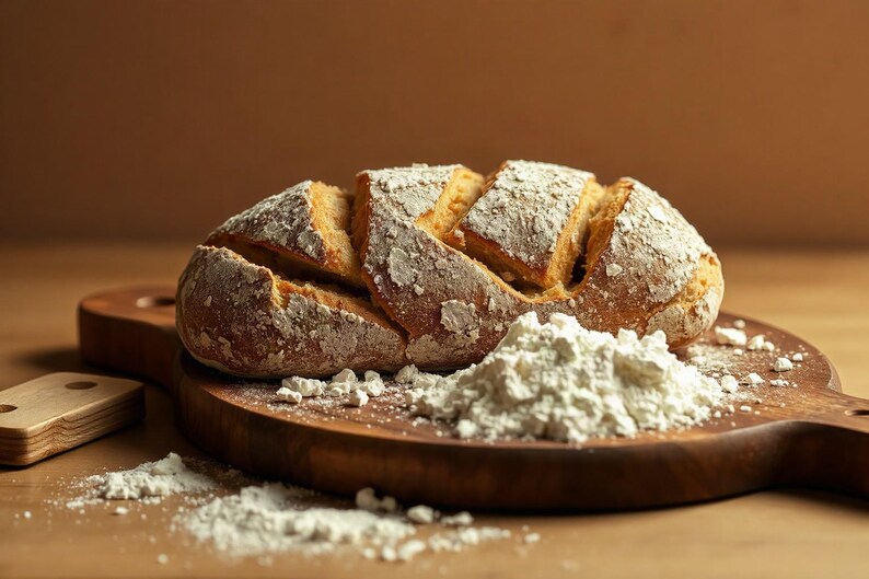 Bread Board, Flour Dust | AI-Assisted Still Life Art, Vintage Kitchen Still Life, Pantry Prints (Digital Download) image 1
