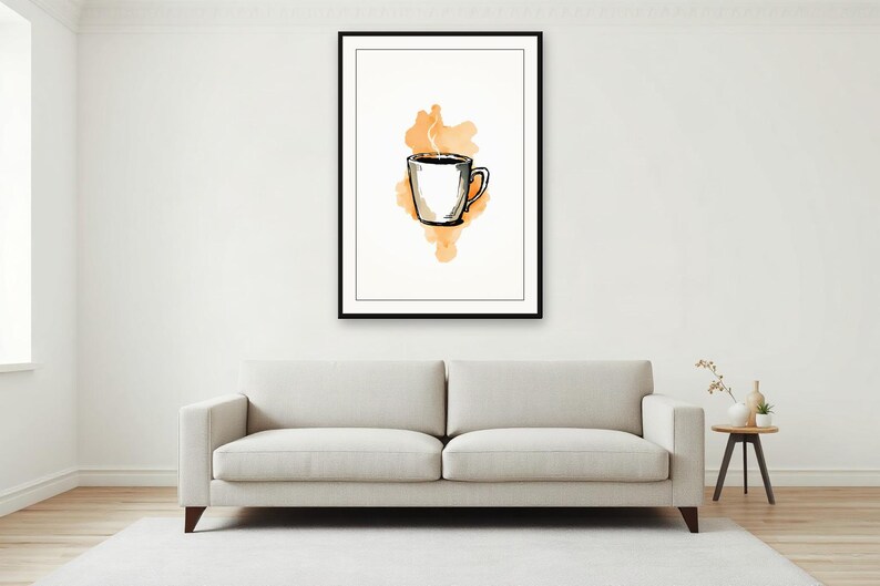 Koffiekopje, opstijgende stoom | AI-ondersteunde cafékunst, inkt- en aquareltechniek, caféleven (digitale download) afbeelding 4