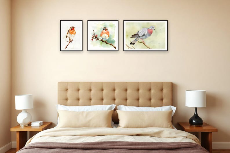 Set di immagini da parete con canti di uccelli / Uccelli con effetto acquerello realizzati con l'ausilio dell'intelligenza artificiale (download digitale) immagine 3