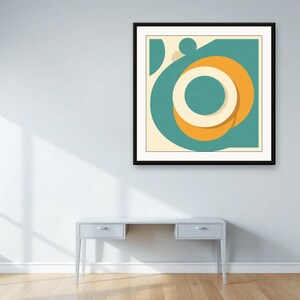 Orbit Rings, Teal | AI-Assisted Retro Abstract Art, Mid-Century Sun (Digital Download) image 3