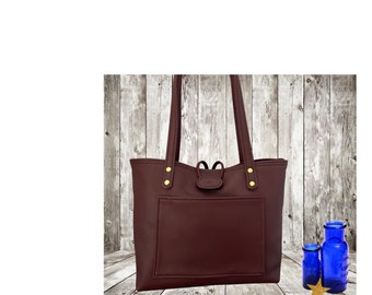 Handcrafted Tote Bag, Buttery Soft Leather, Roomy Burgundy Pouch