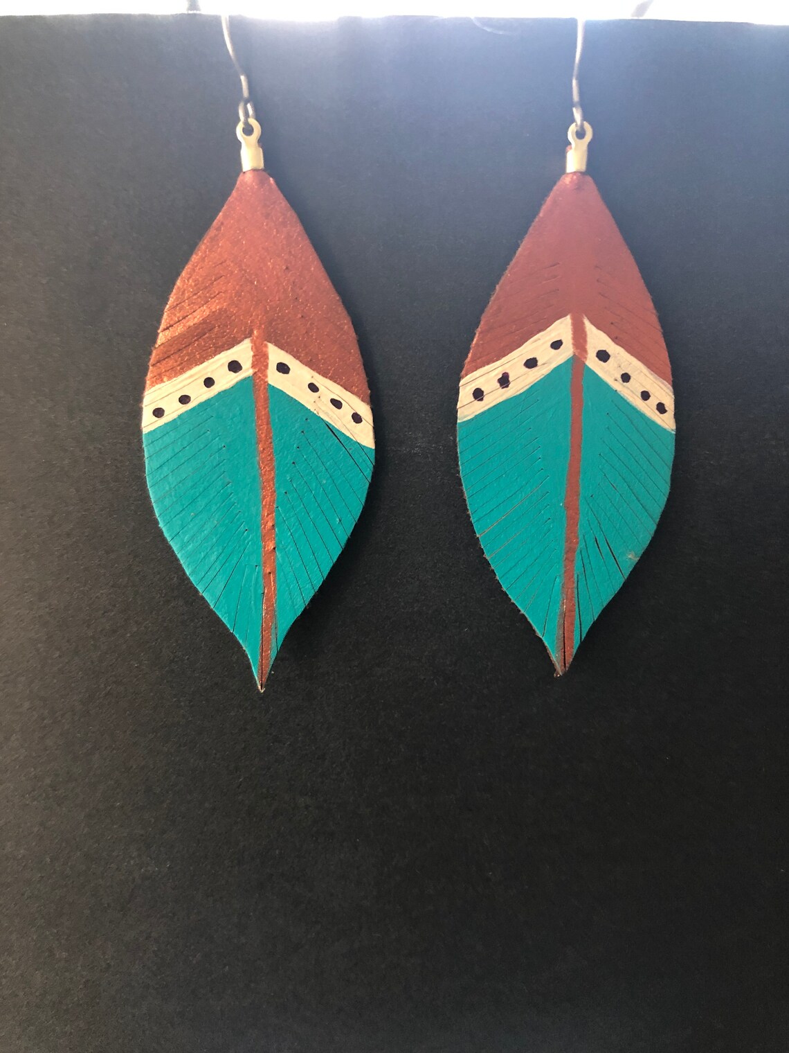 Leather Feather Dangle Earrings, Handmade Leather Earrings, Leather