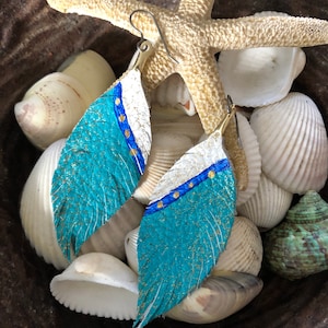 Hand-Painted Leather Feather Earrings: Lightweight Dangle Jewelry