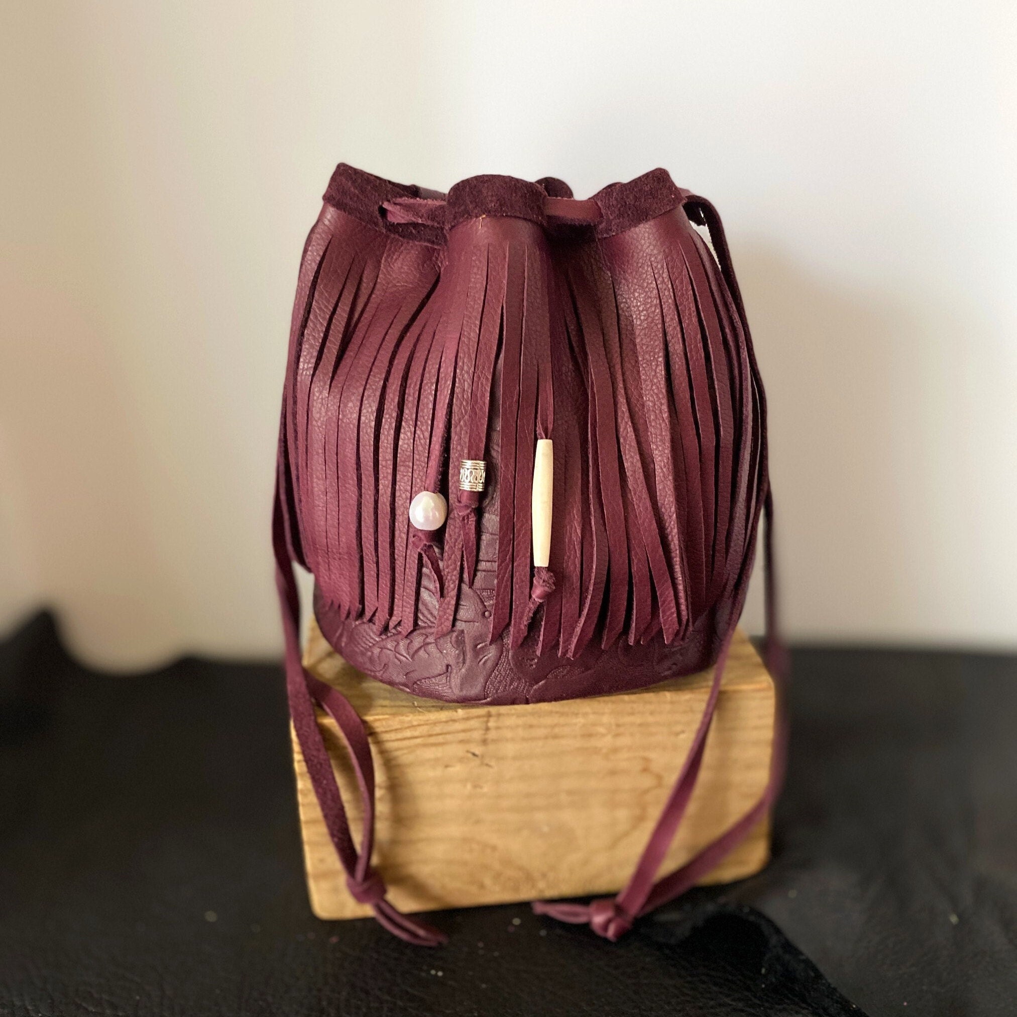 Antique Micro Beaded Evening Bag: Gold Bronze Tassel  Beautiful Brown beaded fringe drawstring bag main image 1