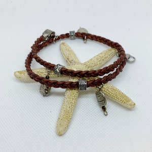 Leather Bracelet - Braided Leather Bracelet - Handmade Leather Bracelet - Leather Bracelet With Charms - Double Wrap Leather Bracelet- Brown