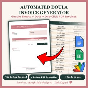Automated Doula Invoice Generator, Google Sheets Template, One-Click PDF Invoices, Birth Package Tracking, Bilingual