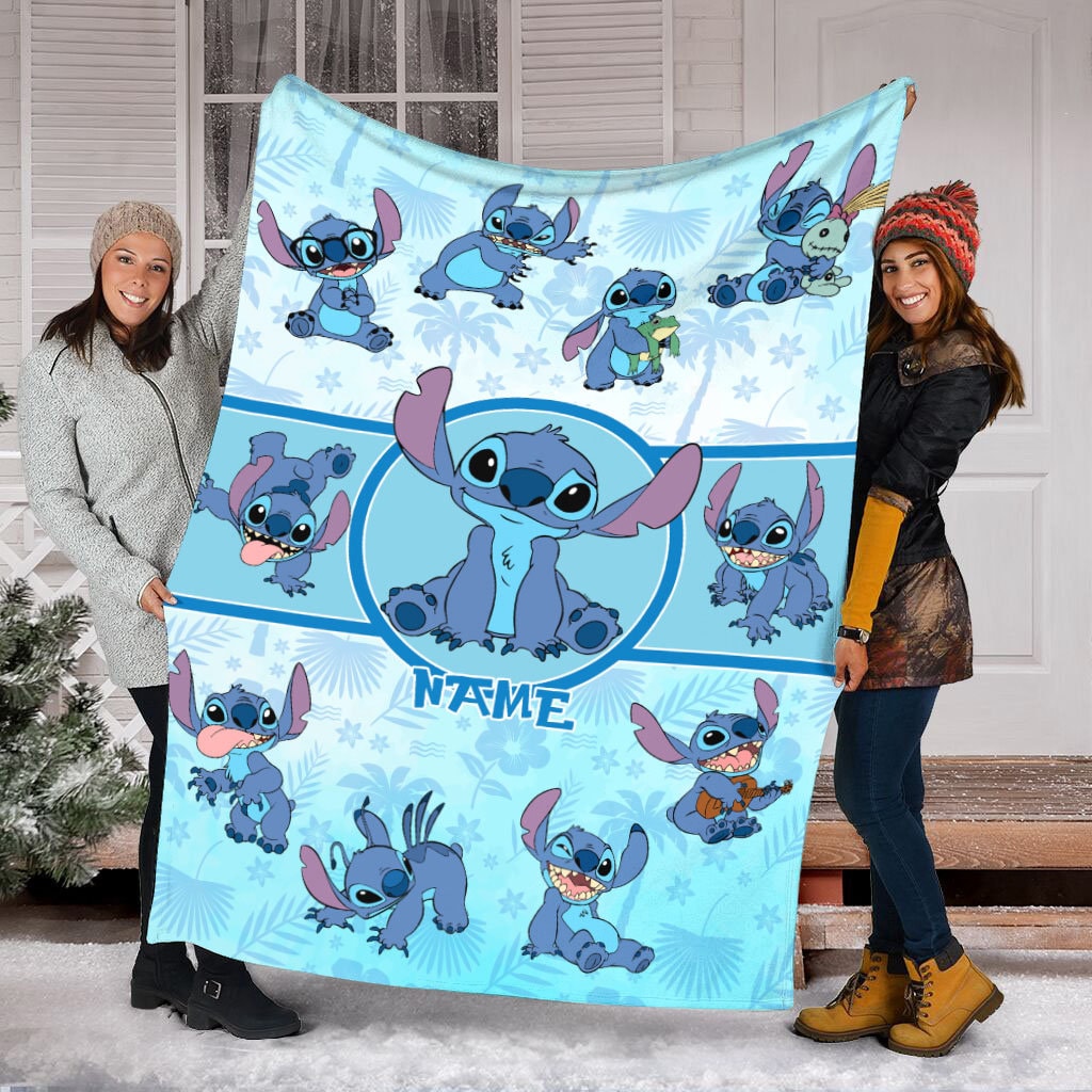 Discover Personalized Name Stitch Baby Blanket, Lilo And Stitch Fleece Mink Sherpa Blanket