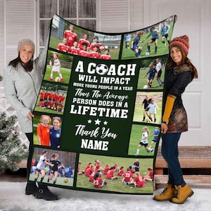 Personalized Soccer Photo Collage Blanket For Coach, Custom Soccer Coach Blanket, Sport Blanket, Sport Lover Gift, Soccer Team Gift