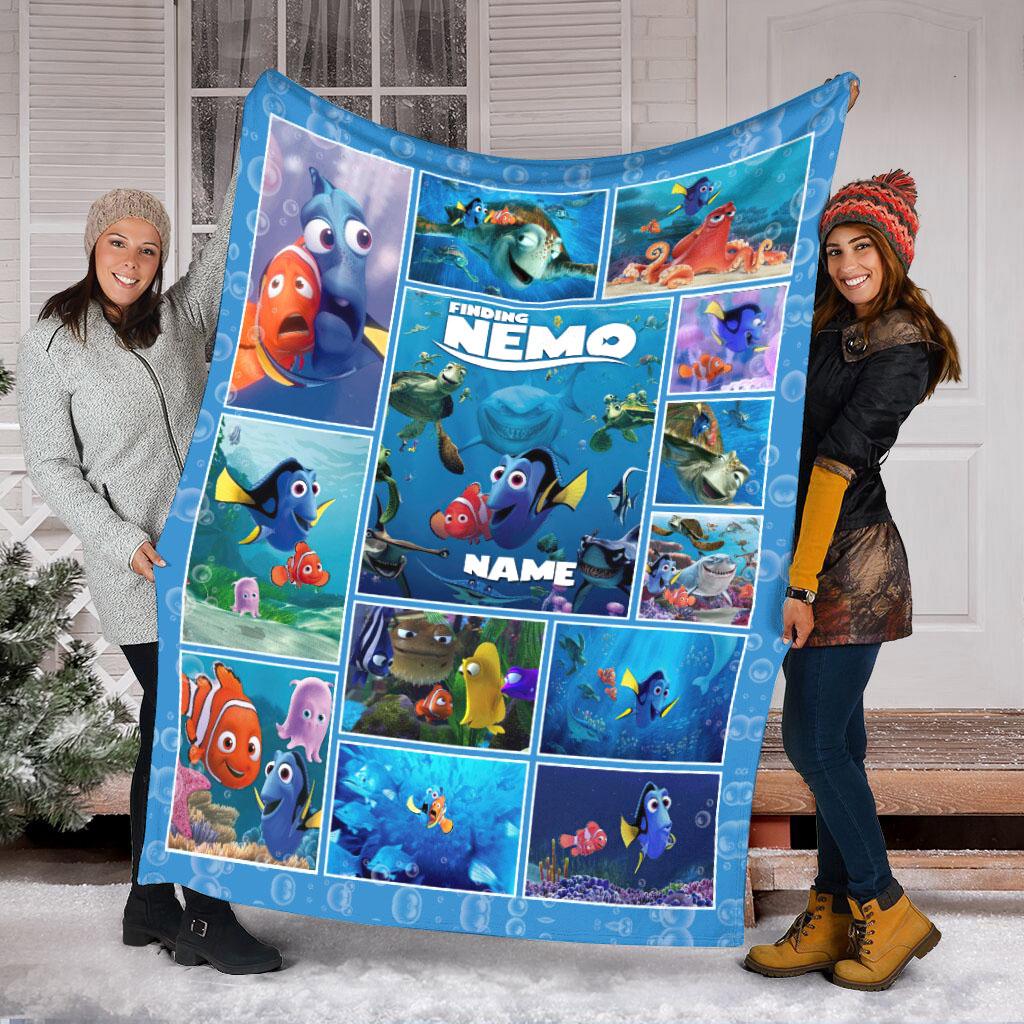 Discover Customized Name Finding Nemo Blanket, Baby Fish Fleece Mink Sherpa Blanket