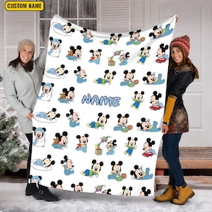 Personalized Name Baby Mickey Blanket , Mickey Mouse Blanket, Mickey Fleece Mink Sherpa Blanket, Gifts For Kid, Custom Name Mickey