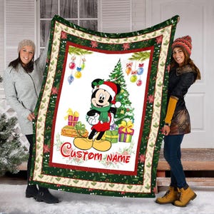 Personalized Name Christmas Mickey Mouse Blanket, Christmas Mickey Blanket, Mickey Santa Blanket, Christmas Tree Blanket, Baby Blanket