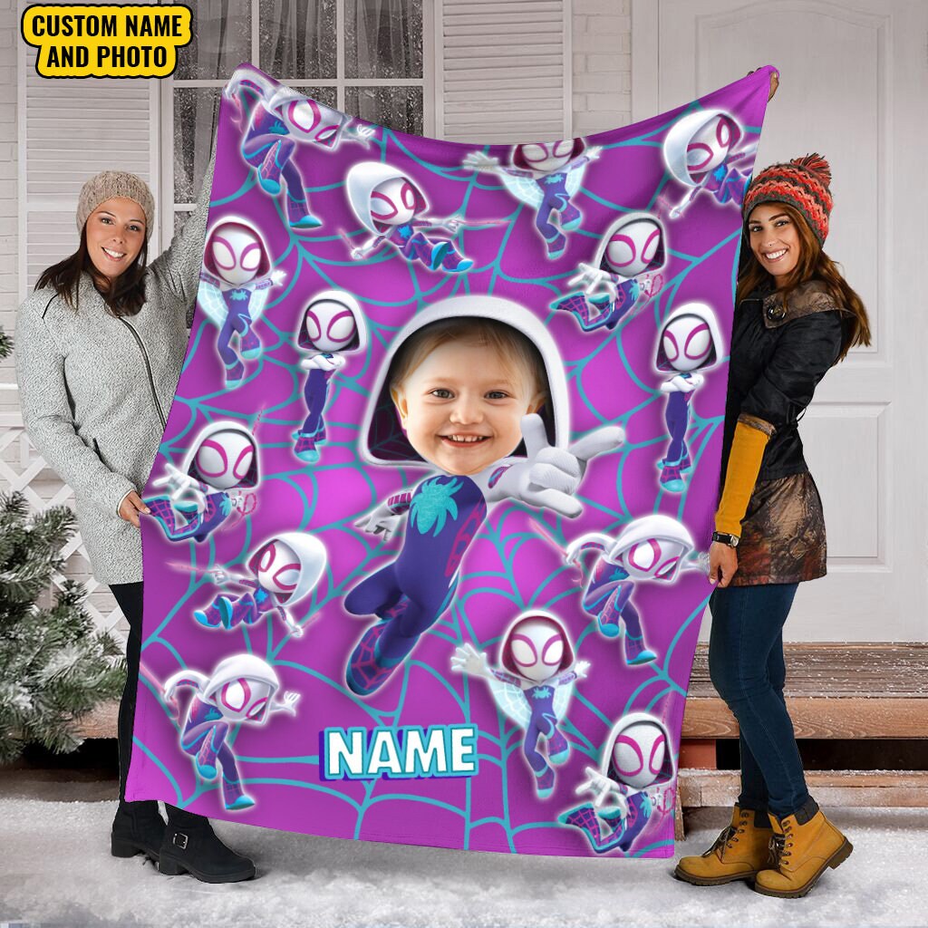 Discover Personalized Photo Blanket, Custom Name Spider Gwen Blanket, Ghost Spider Blanket