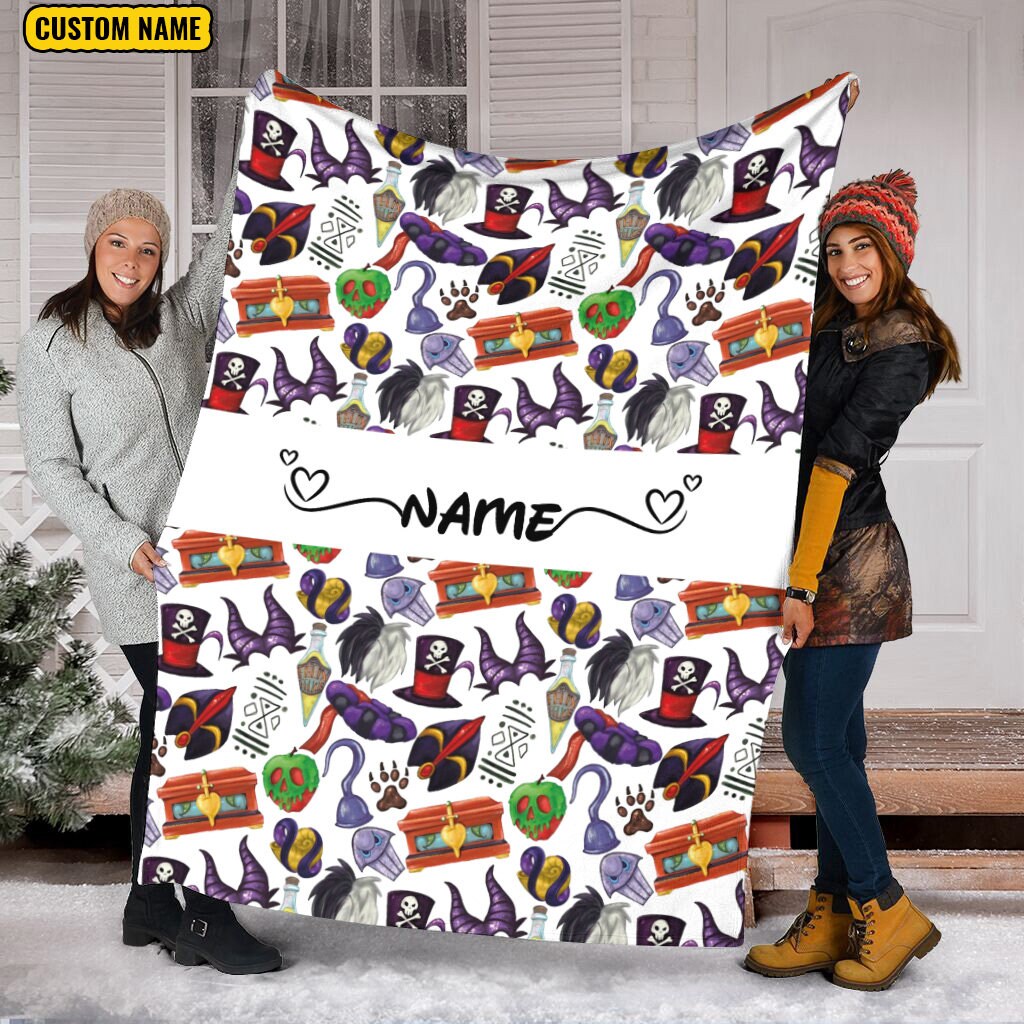 Discover Disney Villains Blanket, Personalized Name Disney Blanket, Villain Fleece Mink Sherpa Blanket
