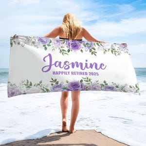 Flower Beach Towel With Name, Customized Retirement Beach Towel, Women Farewell Coworker, Woman Doctor Teacher Retirement Gift