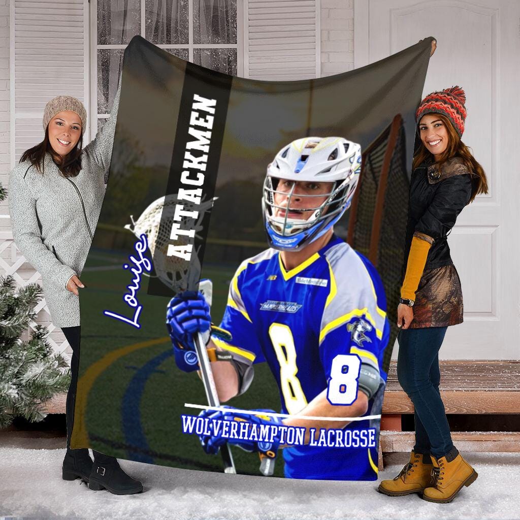 Discover Personalized Lacrosse Player Photo Blanket, Custom Lacrosse Blanket With Name & Number