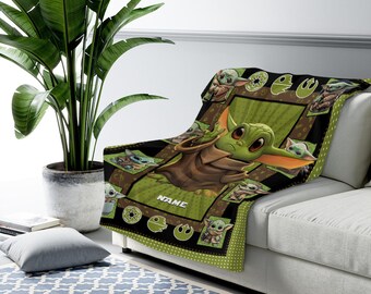 Custom Name Baby Yoda Blanket, Star Wars Characters blanket, Star Wars  Fleece Mink Sherpa Blanket, Gifts For Kid, Gift For Fans