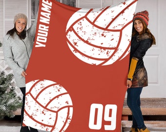 Customized Volleyball Blanket, Custom Name & Number Volleyball Blanket, Sport Fleece Mink Sherpa Blanket, Sport Lover Gift