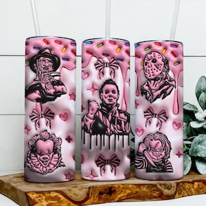 Pink Horror Character Tumbler Png, Horror Coquette Bow Png, Friends Horror Movies 20oz Tumbler Wrap, Freddy Kruger Tumbler Png