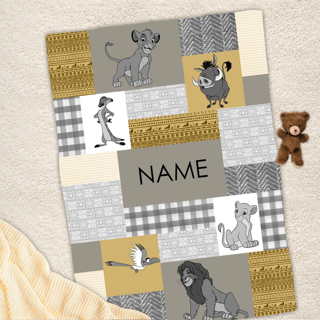 Discover Customized Name Lion King Blanket, Vintage Disney Lion King Characters Mink Sherpa Blanket