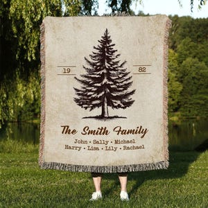 Vintage Family Tree Woven Blanket, Christmas Tree Blanket, Custom Family Tree Tapestry, Gift For Grandma, Family Gift, Mother&#39;s Day Gift