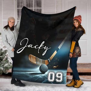 Personalized Hockey Player Blanket, Custom Name & Number Hockey Blanket, Hockey Blanket, Sport Blanket, Sport Lover Gift