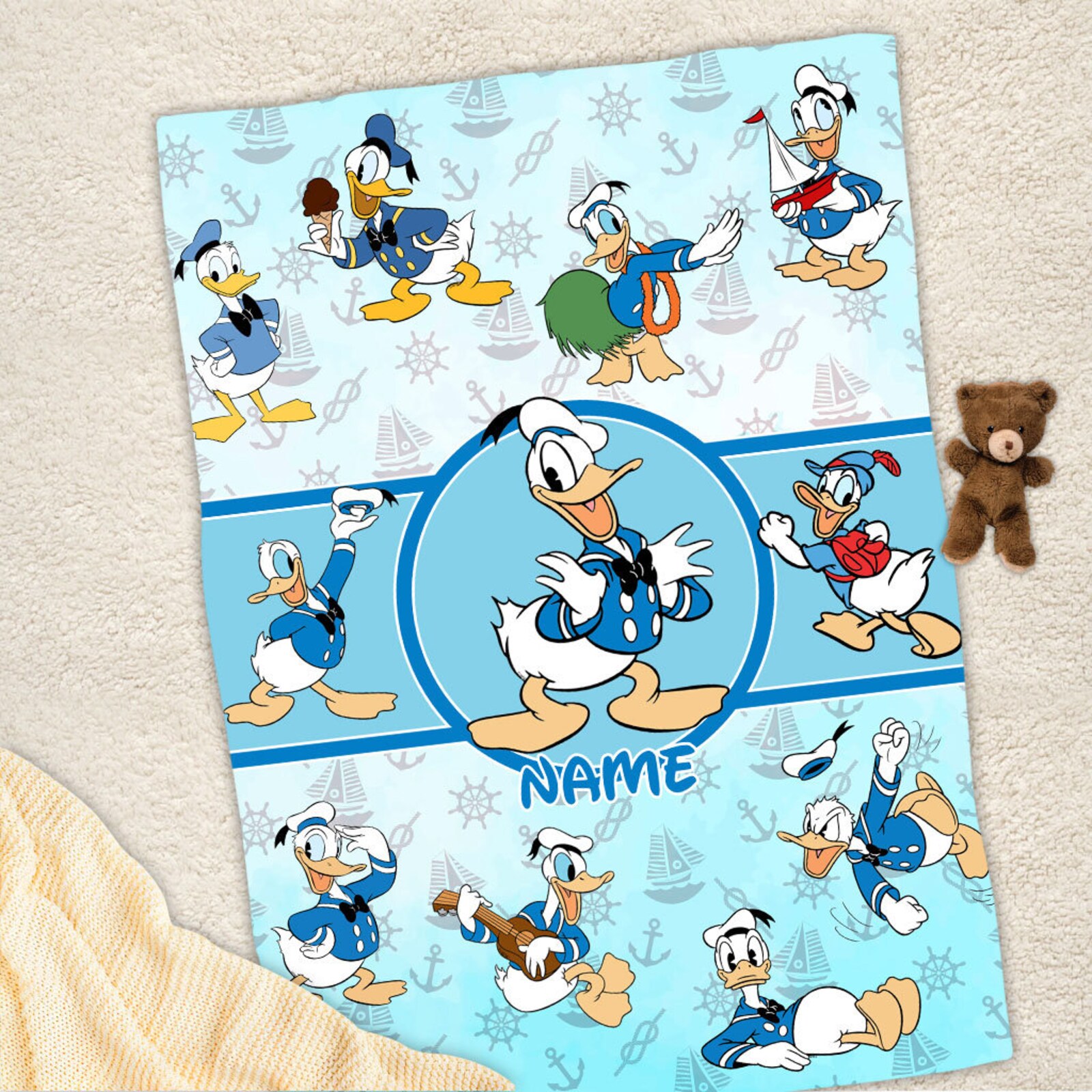 Personalized Donald Duck Blanket, Disney Donald Duck Fleece Mink Sherpa  Blanket,
