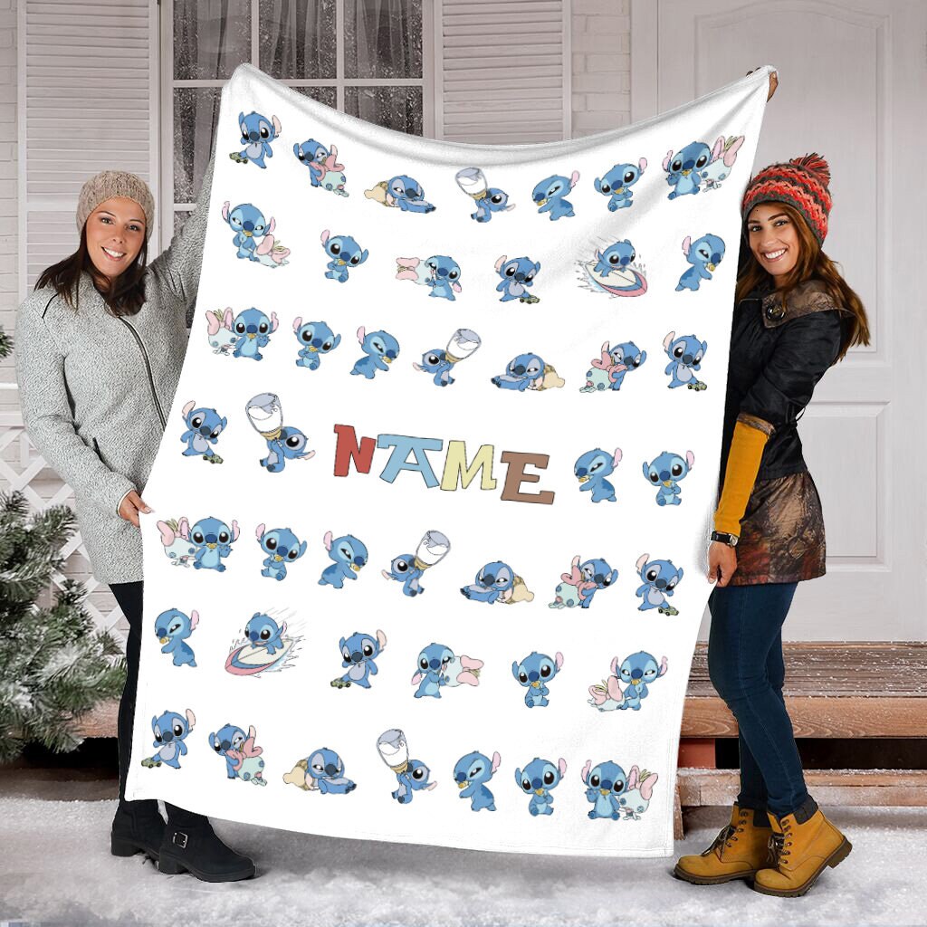 Discover Custom Name Baby Stitch Blanket, Lilo And Stitch Fleece Mink Sherpa Blanket
