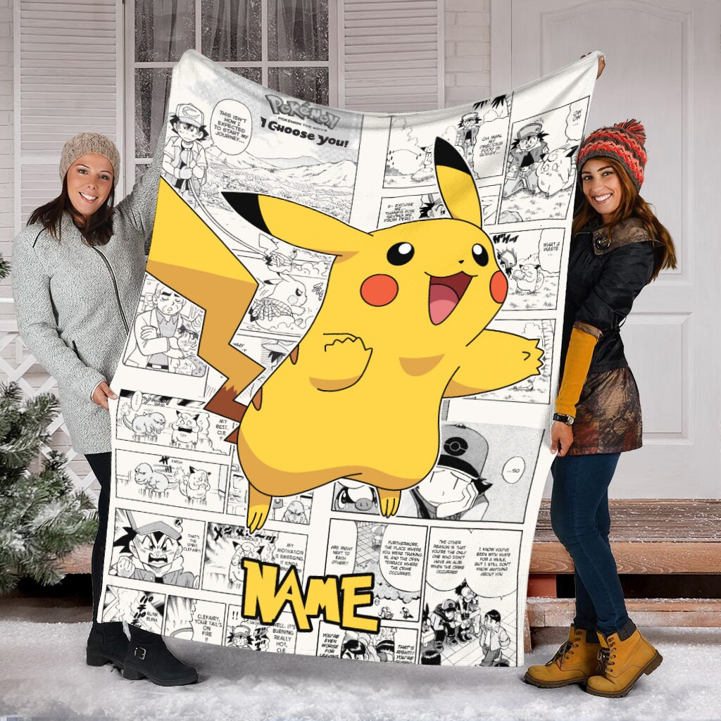 Personalized Name PKM Pikachu Blanket Anime Cartoon Blanket Cartoon Fleece Mink Sherpa Blanket Pikachu Birthday Gifts Gift for Fan Etsy