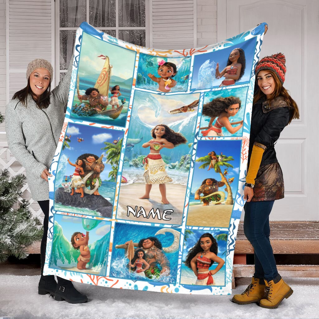 Discover Personalized Name Princess Moana Blanket, Disney Princess Moana Fleece Mink Sherpa Blanket