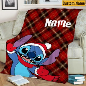 Custom Name Christmas Stitch Blanket, Buffalo Plaid Christmas Fleece Mink Sherpa Blanket, Gifts For Kid, Cute Gift For Baby
