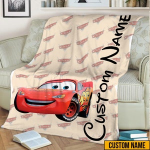 Personalized Name Lightning Mcqueen Blanket, Cars Movie Blanket, Disney Cars Characters Fleece Mink Sherpa Blanket, Gifts For Kid, Baby Gift