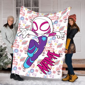 Couverture nom personnalisé Spider Gwen, couverture Spiderman, couverture Spidey et ses incroyables amis, couverture Spidey dessin animé polaire vison sherpa