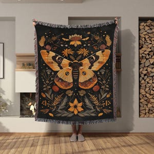 Moarch Butterfly Woven Blanket, Dark Cottagecore Moth Blanket,  Butterfly Tapestry Decor, Dark Academia Blanket, Cottagecore Decor