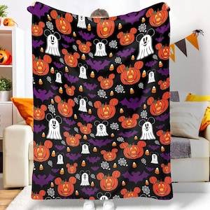 Mickey Head Pumpkin Blanket, Ghost Mickey Blanket, Gifts For Kid, Halloween Disneyland Blanket, Mickey Ghost Boo Blanket