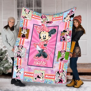 Personalized Name Disney Minnie Blanket, Family Throw Blanket, Minnie Mouse Fleece Mink Sherpa Blanket, Baby Shower, Cute Minnie Blanket