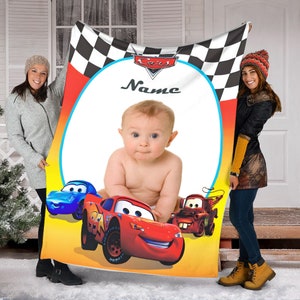 Custom Photo Blanket, Personalized Name Cars Movie Blanket, Lightning Mcqueen Blanket, Disney Cars Characters Fleece Mink Sherpa Blanket