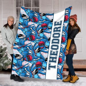 Custom Name Hockey Blanket, Custom Boys Hockey Blanket, Hockey Team Blanket, Sport Blanket, Sport Lover Gift