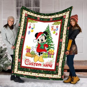 Personalized Name Christmas Minnie Mouse Blanket, Christmas Minnie Blanket, Christmas Tree Blanket, Gift For Kid, Merry Christmas Gift